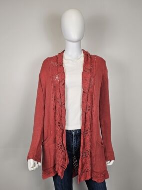 Angel Of The North Anthropologie Coral Knit Orange Red Open-Front Cardigan Sz S